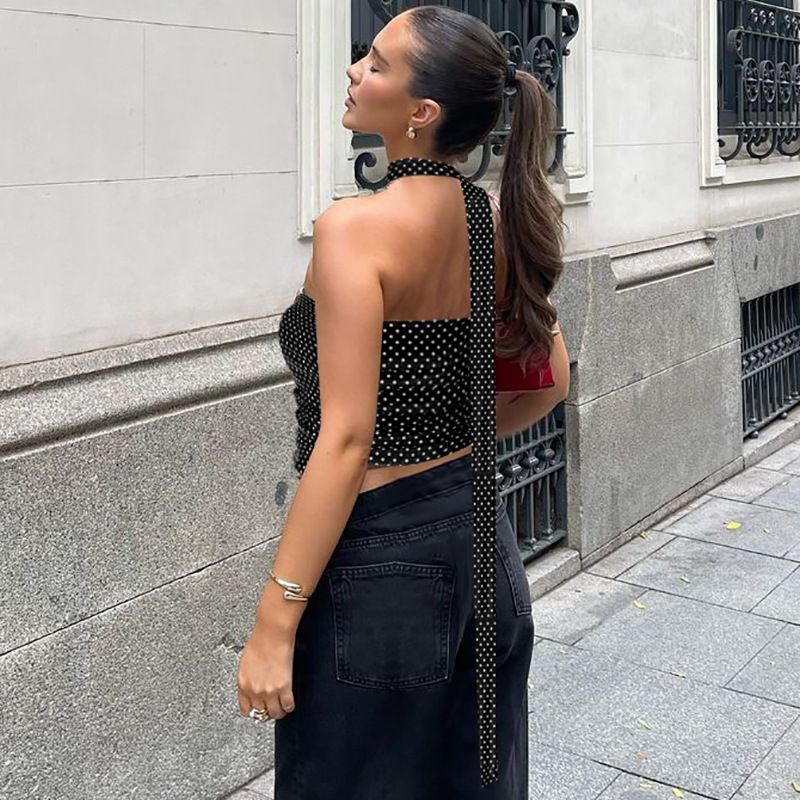 Women's 2025 Spring Summer New Fashion Sexy Polka Dot Print Slim Fit Patchwork Tube Top_voghion.com