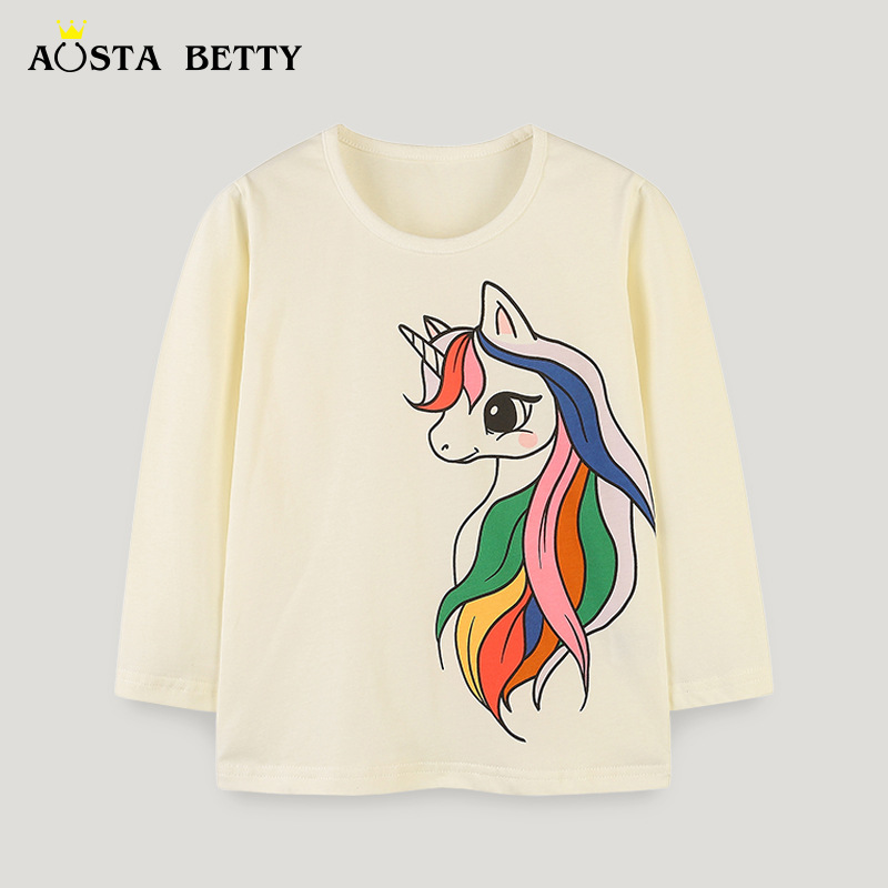 Langarmshirt für Kinder im europäischen und amerikanischen Stil, Herbst-Top für Kleinkinder und Babys mit niedlichem Einhorn-Print, Rundhalsausschnitt_voghion.com