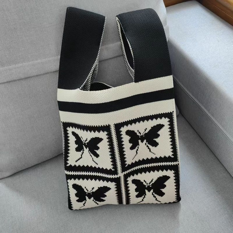 Borsa a secchiello per celebrità di Internet Ins per donne, in maglia, stile coreano e giapponese, versatile, portatile, casual, per il pranzo_voghion.com