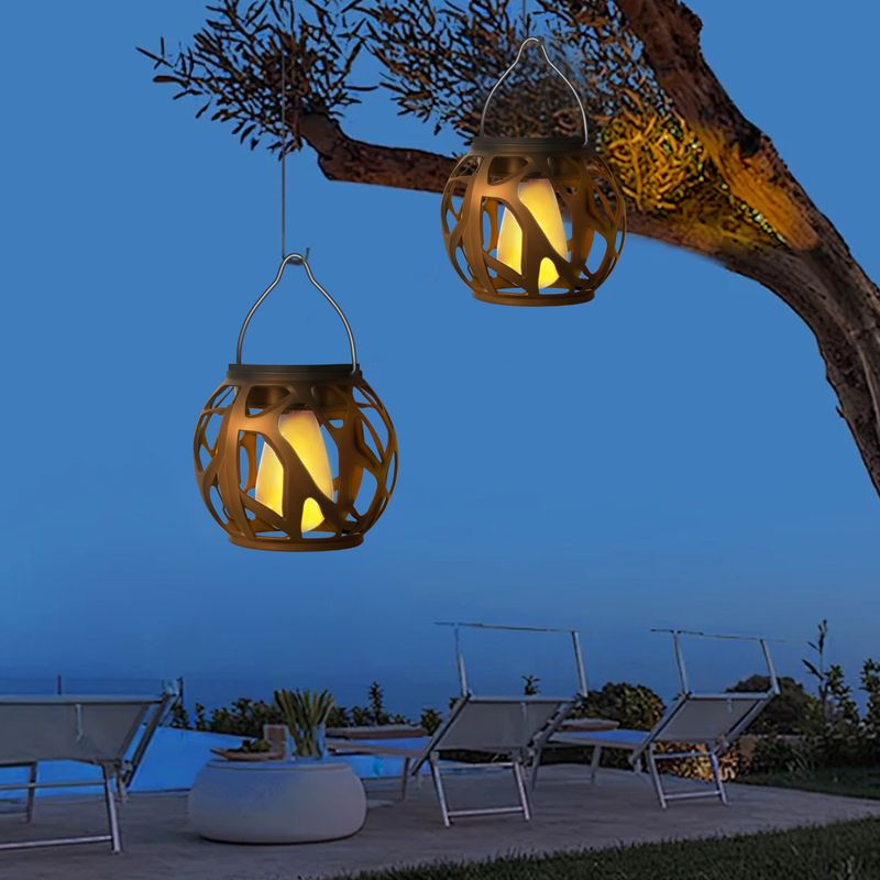 Verstellbare Solar-Hängelaterne mit warmem LED-Flammeneffekt – dekoratives Außenlicht für Garten, Terrasse, Balkon (dimmbar, Schutzart IP44)_voghion.com
