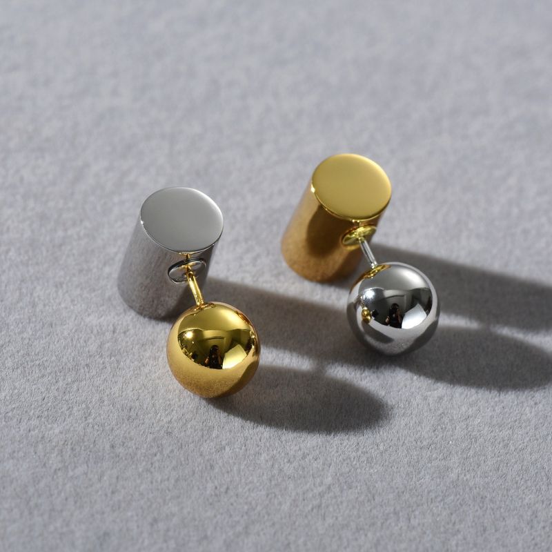 Geometrische oorbellen voor dames met verzilverde studs, minimalistisch hangend ontwerp aan de voor- en achterkant, hypoallergene S925 zilveren pinnen_voghion.com