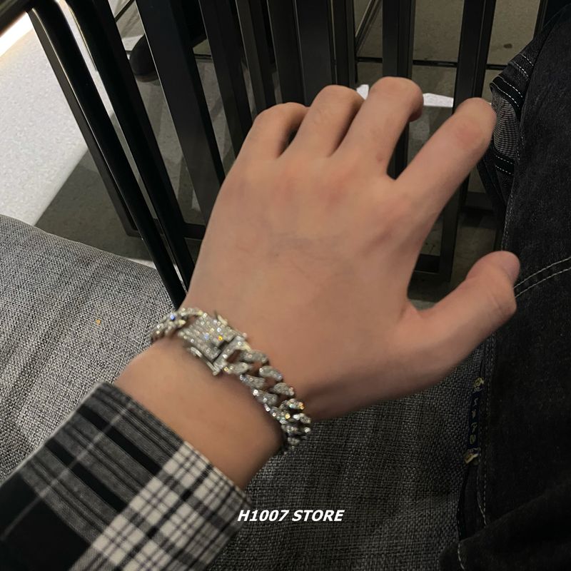 Jewelry Cuban Bracelet Electroplated Full Diamond Zinc Alloy Hip Hop Men Hand Accessories_voghion.com