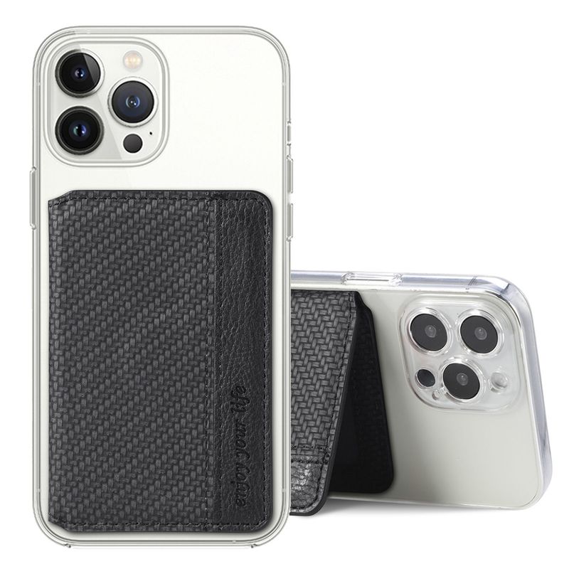 TechGlobe Phone Back Sticker 3M Adhesive Slot Holder Multi-Functional Clip PU Leather Simple Solid Color Card Case_voghion.com