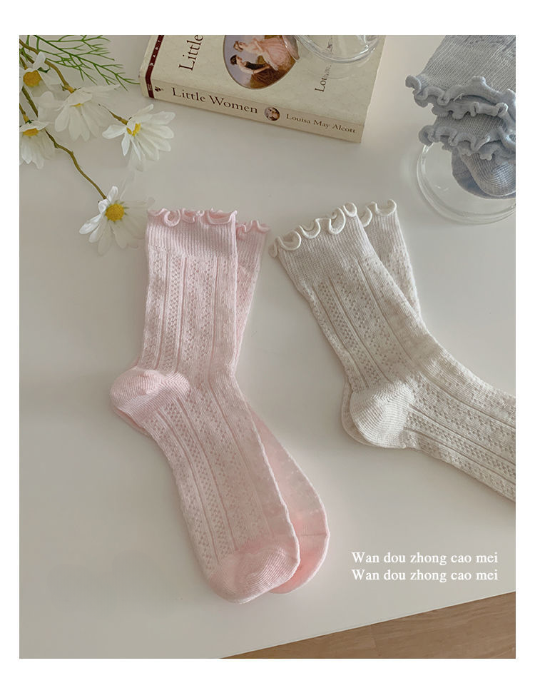 Socks, children's mid length socks, summer thin cut hollow, skin friendly, sweet and cute, solid color mesh pile socks_voghion.com