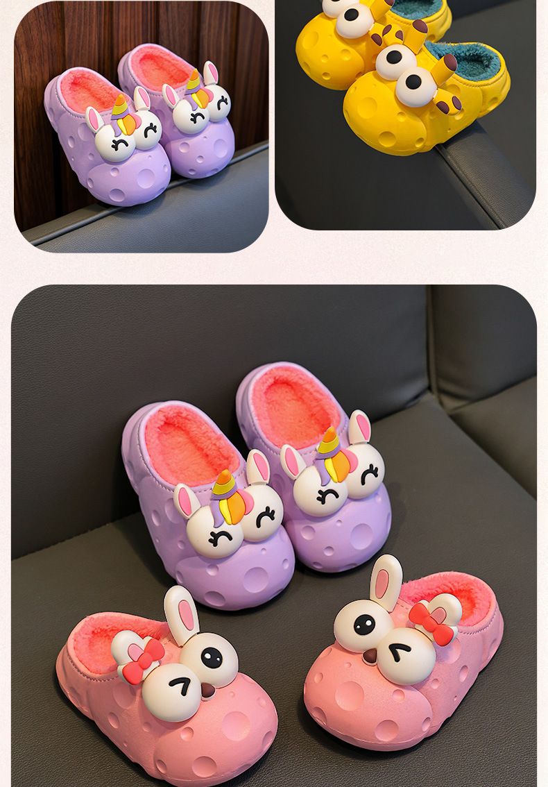 Ciabatte invernali per bambini con fodera in pile, impermeabili e antiscivolo, design a cartoni animati per bambini e bambine (da 1 a 11 anni), diversi colori e taglie._voghion.com