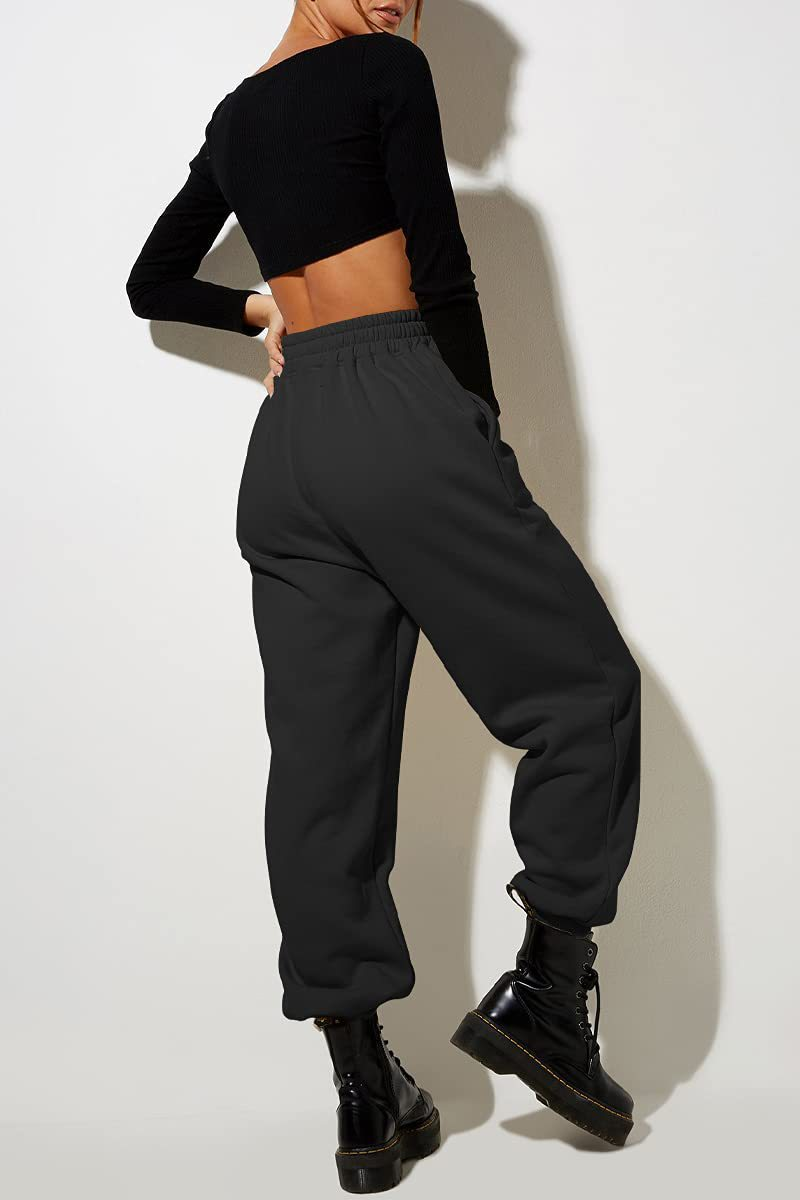 Pantaloni casual sportivi in tinta unita da donna con gambe larghe_voghion.com