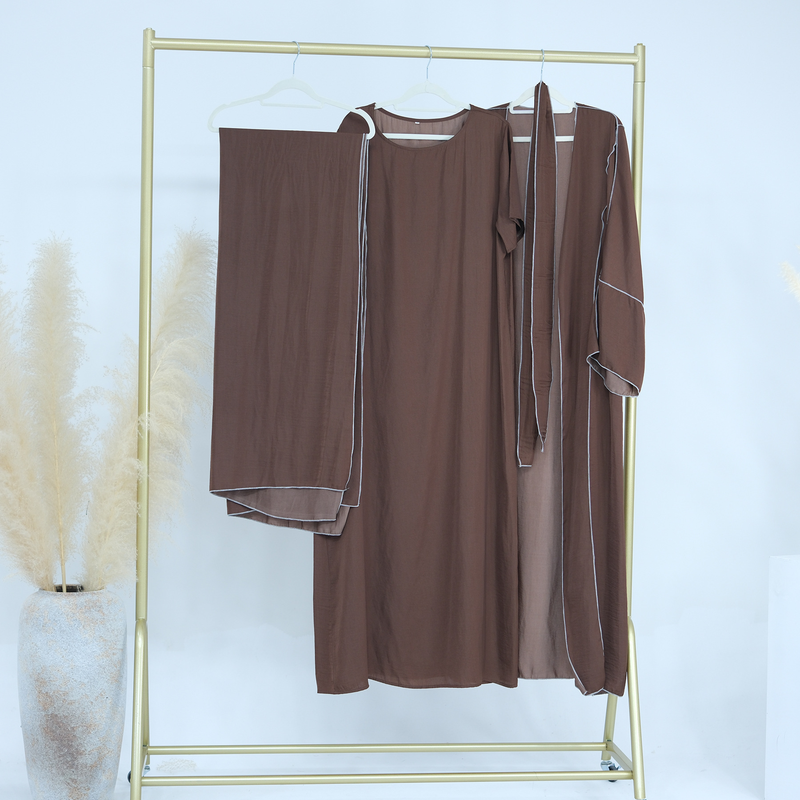 Dameklær Dubai Tyrkia Dubai Ensfarget Hooked Cardigan Plus Innerkjole Lr692_voghion.com