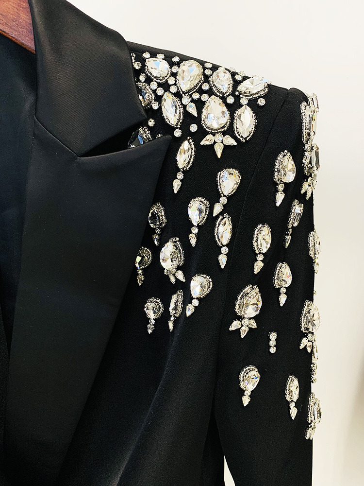 Modische Slim-Fit-Anzugjacke mit Perlen und Diamanten für Damen_voghion.com
