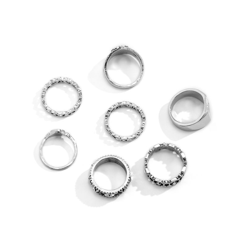 2025 Nieuwe aankomsten 7 stuks/set Goth gesneden hart poker antiek zilverkleurige ringen voor mannen vintage geometrische knokkel straat ring accessoires_voghion.com