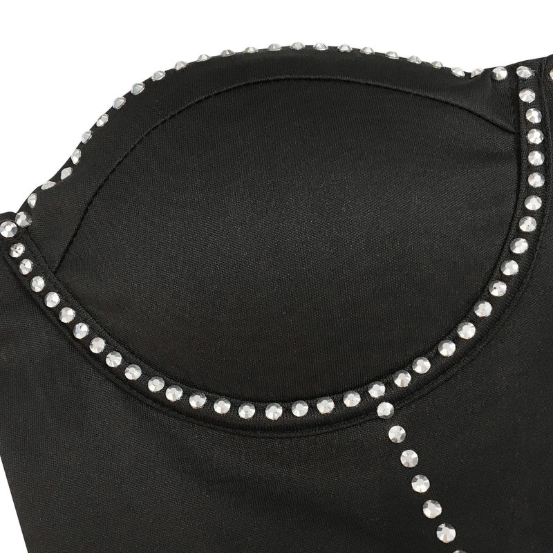 Îmbrăcăminte pentru femei, culoare solidă, fierbinte, cu diamant, tub, top, pufos, plasă, rochie, îmbrăcăminte pentru femei_voghion.com