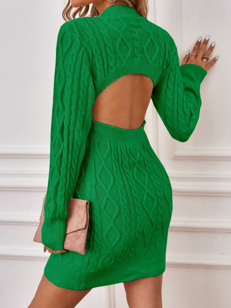 Foreign Trade Cross-Border European American New Source Manufacturer Women's Knitted Cable Backless Long Sleeve Round_voghion.com