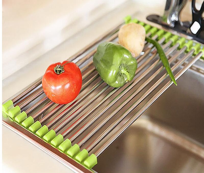 Cestino retrattile per riporre frutta e verdura in cucina, ciotola in acciaio inox per la pulizia del lavello, scolapiatti pieghevole_voghion.com