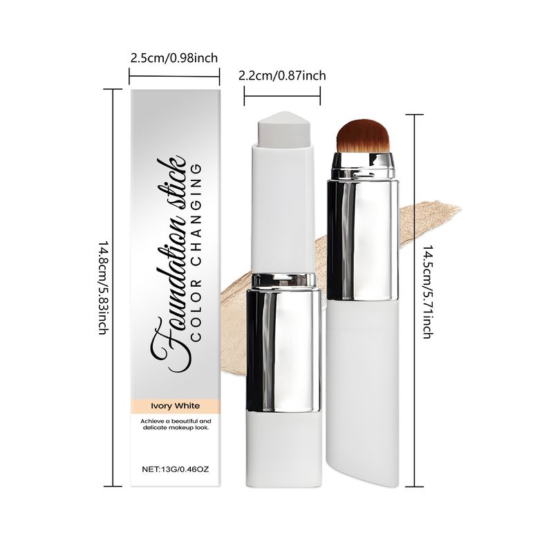 Elfenbeinweißer 2-in-1-Foundation-Stick mit Farbwechsel, leicht, feuchtigkeitsspendend, pflegend, matt, klar, natürliches Finish_voghion.com