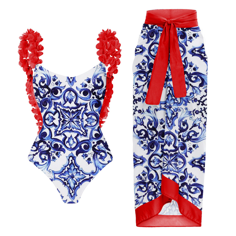 Conjunto de traje de baño de una pieza con estilo para vacaciones en la playa para mujer_voghion.com