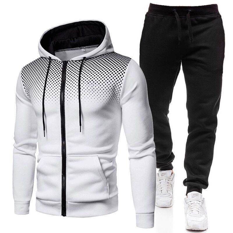 Conjunto de sudadera con capucha y pantalón deportivo con forro polar para hombre: ropa deportiva de invierno acogedora (negro/gris/azul marino, tallas S-XXXL)_voghion.com