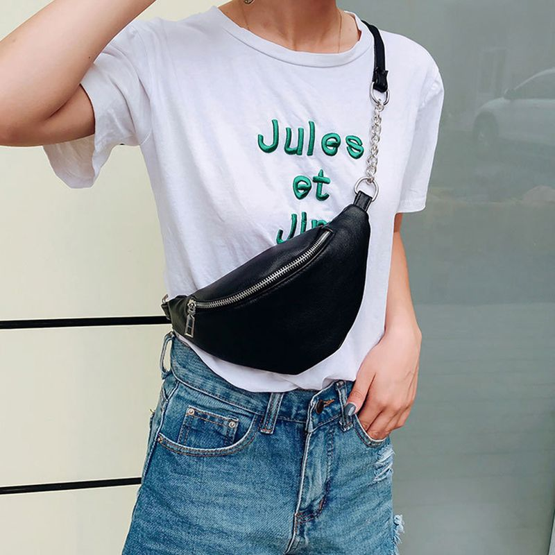 Lihao Chic Lady Borsa a tracolla a tracolla in tinta unita Marsupio sportivo sul petto in vita-Nero_voghion.com