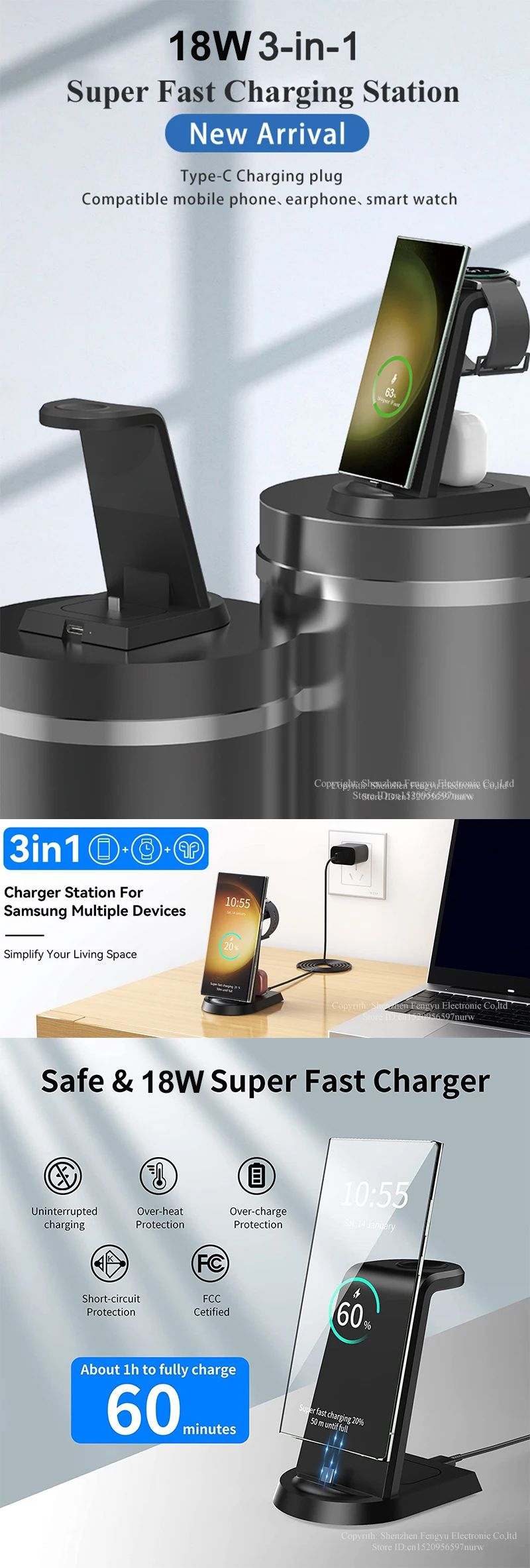 18 W superschnelles kabelloses Ladegerät in 1 für Samsung S25 S24 S23 Ultra S22 S21 Galaxy 5 4 3 Active Watch Ohrhörer aufladen_voghion.com