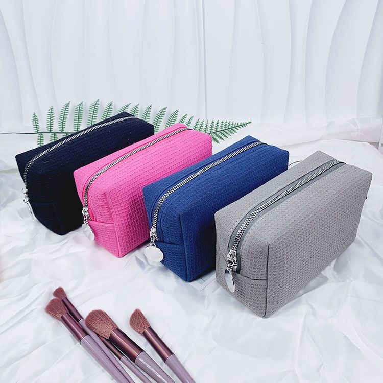 Makeup Tools & Accessories Waffle Cosmetic Bag Large Capacity Portable Travel Storage Bag Solid Color Small Square Bag Ladies Toiletry Bag_voghion.com