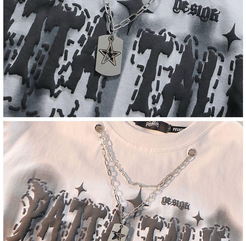 Dammekleeder Retro Stroossekette Reng Kotteng Kuerzärmel T-Shirt Frae locker grouss Versioun séiss a cool Trend Mark Halbärmel Top_voghion.com