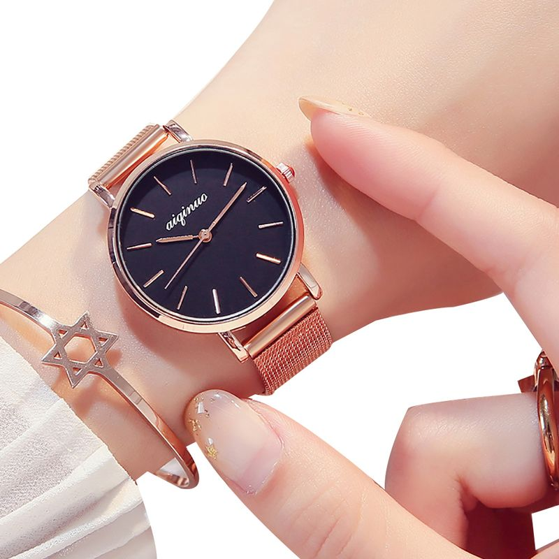 Yamaler mode femme bracelet en alliage cadran rond sans chiffres Quartz analogique montre-bracelet cadeau_voghion.com