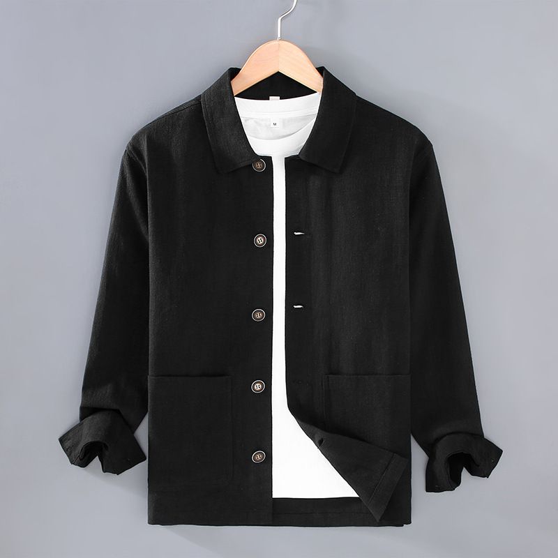 Camicia da uomo, tendenza casual retrò, giacca in tessuto di cotone e lino, top da uomo_voghion.com