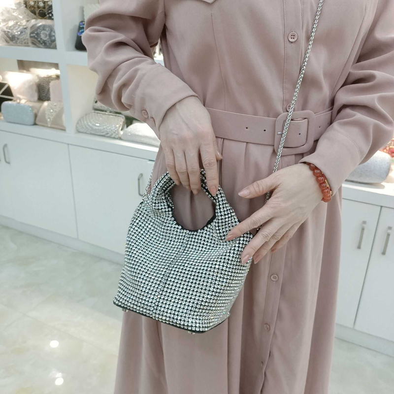 Damentasche, modische, hochwertige Diamantkette mit Strass, tragbarer Messenger für den Abend_voghion.com