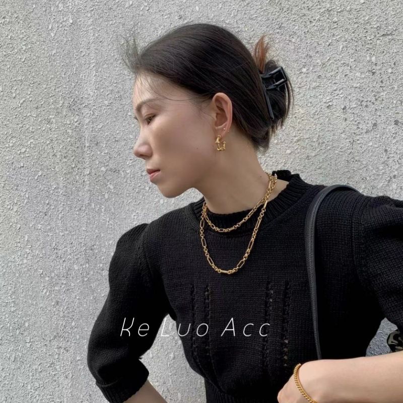 INS Blogger Style Unisex Neutral High-end Niche Personlighet Guldhalsband_voghion.com