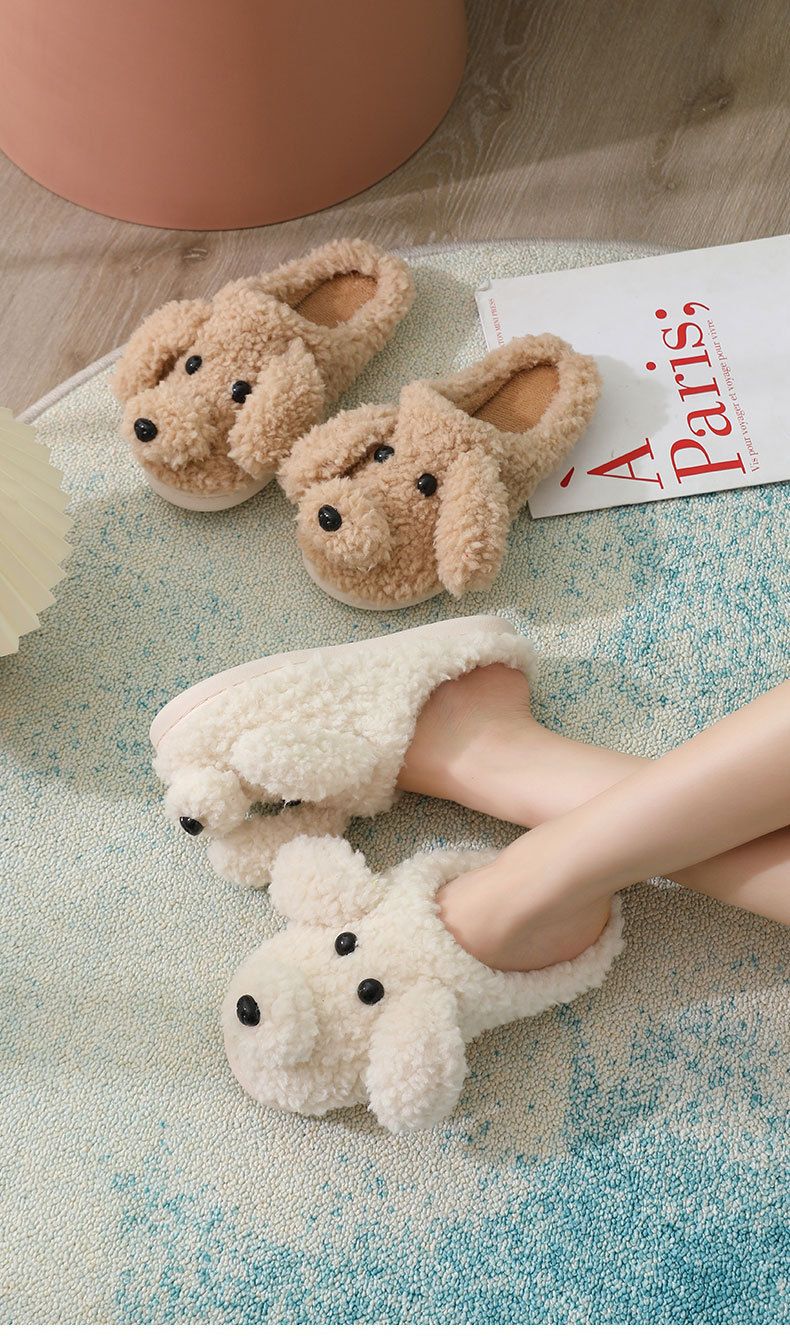 2021 Autumn Winter Cute Cartoon Cotton For Men And Women Indoor Warm Teddy Dog Slippers Full Coverage Thick Sole_voghion.com