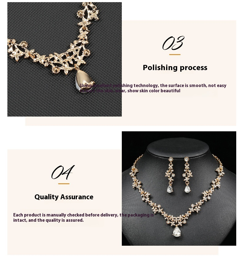 Collana e orecchini da sposa coreana, set da due pezzi per donna, ciondolo a forma di goccia corta e versatile catena per clavicola_voghion.com