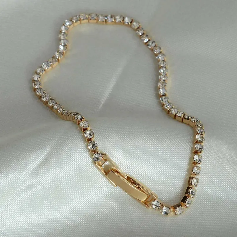 Designer Fashion Tennis Chain Crystal CZ Single Row Rhinestones Bracelets For Women Ladies Minimalism Wedding Party_voghion.com