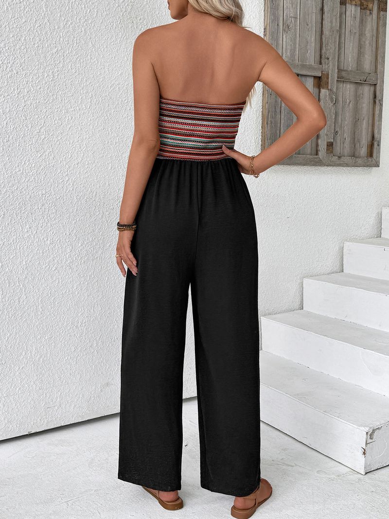2025 New Casual Minimalist Jumpsuit With Elastic Splicing And Striped Jumpsuit_voghion.com