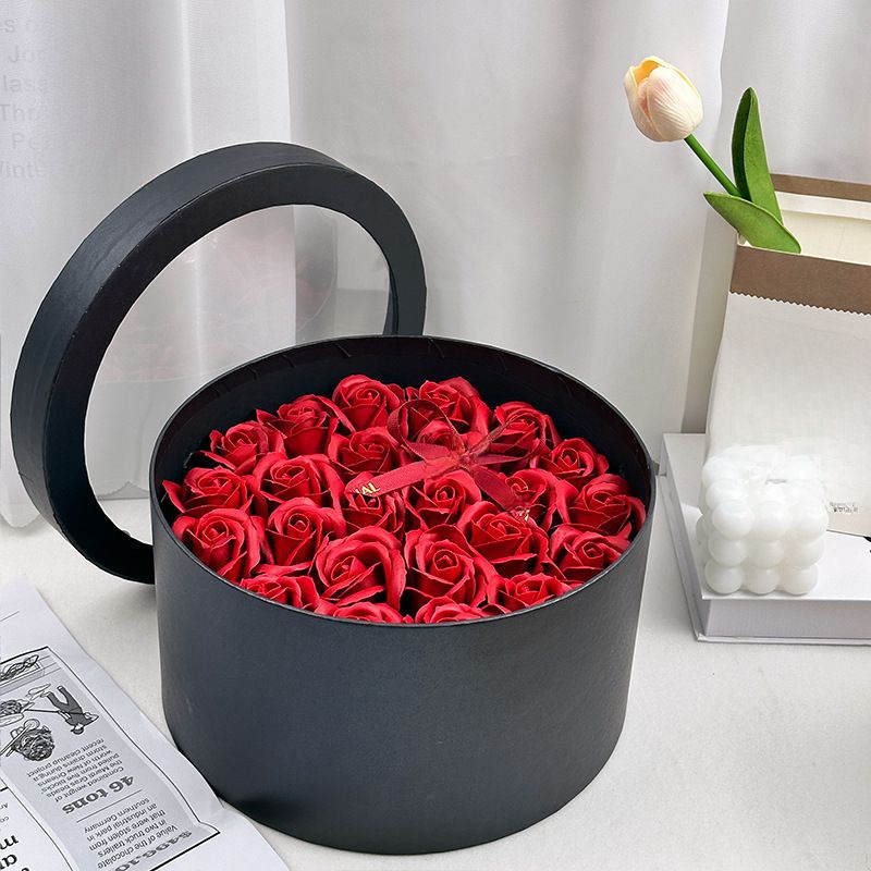 Kulatá kreativní květinová krabička, věčný mýdlový květ, růže, dárková krabička, Valentýn, novoroční květiny pro dívky, narozeninový dárek_voghion.com