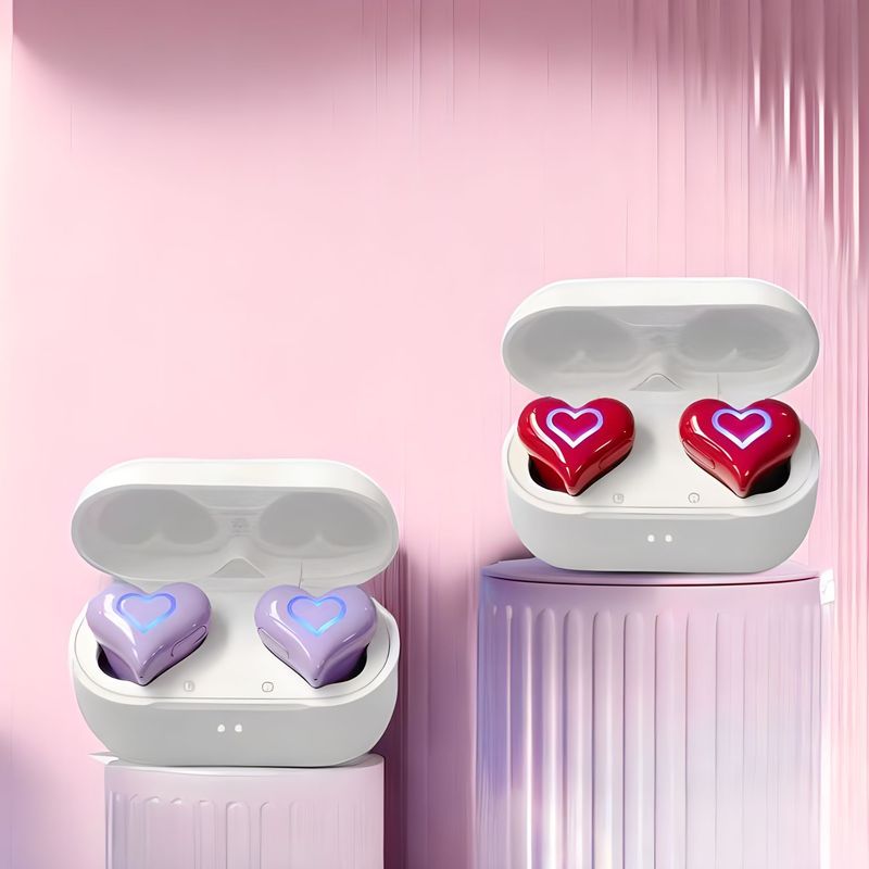 New Heart-shaped Cute Girls Wireless Bluetooth Earphones With Colorful Lights_voghion.com