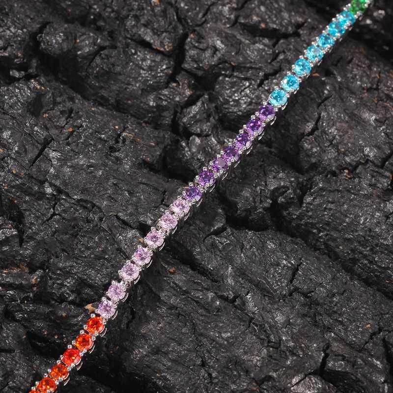 Bracciale alla moda minimalista hip-hop con catena da tennis in zirconi colorati intarsiati in rame_voghion.com