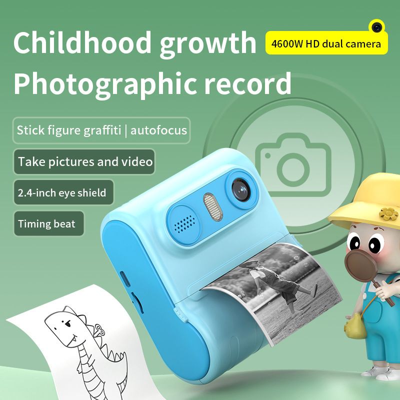 【Alta calidad】Cámara digital de alta definición con impresión instantánea para niños con lente dual única_voghion.com