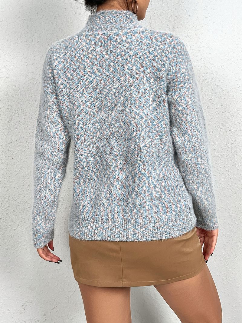 Weihnachtspullover für Damen, modischer Pullover mit halbgeschlossenem Kragen und langen Ärmeln, mit Rentier-Jacquard-Strickmuster_voghion.com