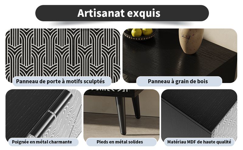 Esszimmerschrank Schwarz 120x78cm Mit Fischgrätenmuster, Geschnitzte Tür_voghion.com