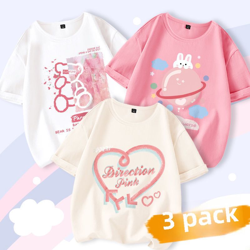 Maglietta estiva per ragazze Maglietta a maniche corte 2023 Nuova moda per bambini di età media e grande Ragazze Bambini Estate Bambini Abbigliamento Top_voghion.com