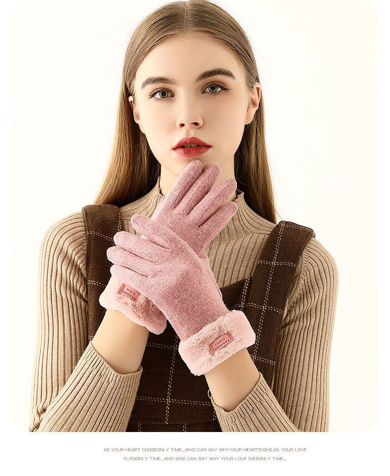 Women's Gloves Autumn And Winter Cashmere Gloves For Women With Rabbit Fur And Velvet, Finger Separated, Touch Screen, Cycling Windproof And Warm_voghion.com