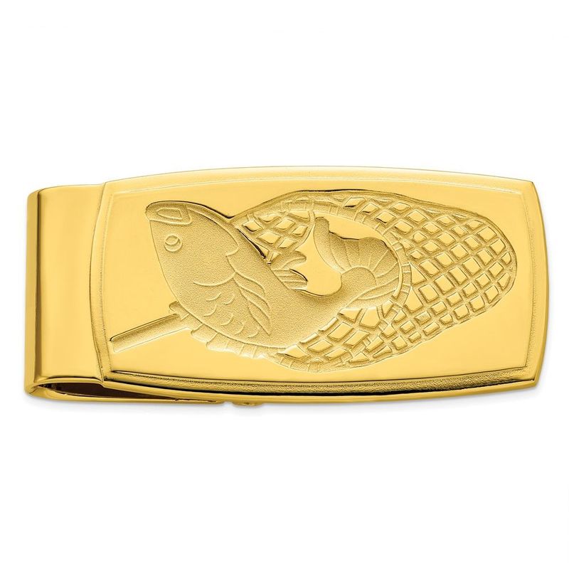 Gold-plated Kelly Waters Fish In Net Hinged Money Clip_voghion.com