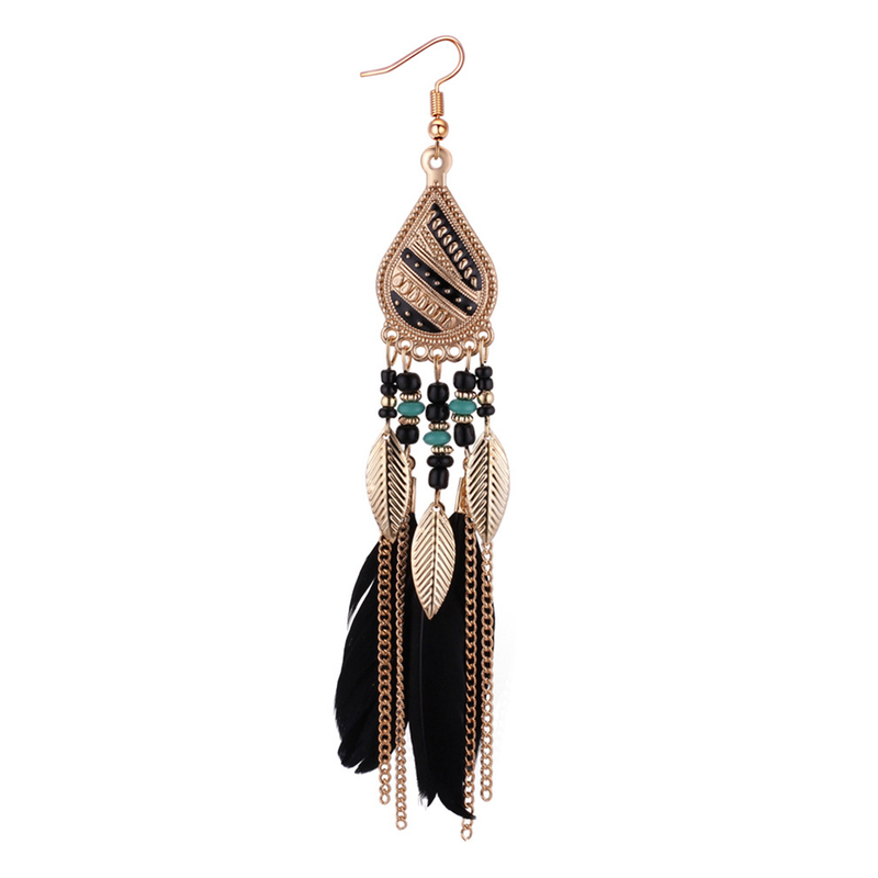 Yamaler Vintage Élégant Long Pendentif Crochet Plume Boucles D'oreilles Femmes Bijoux Cadeau_voghion.com