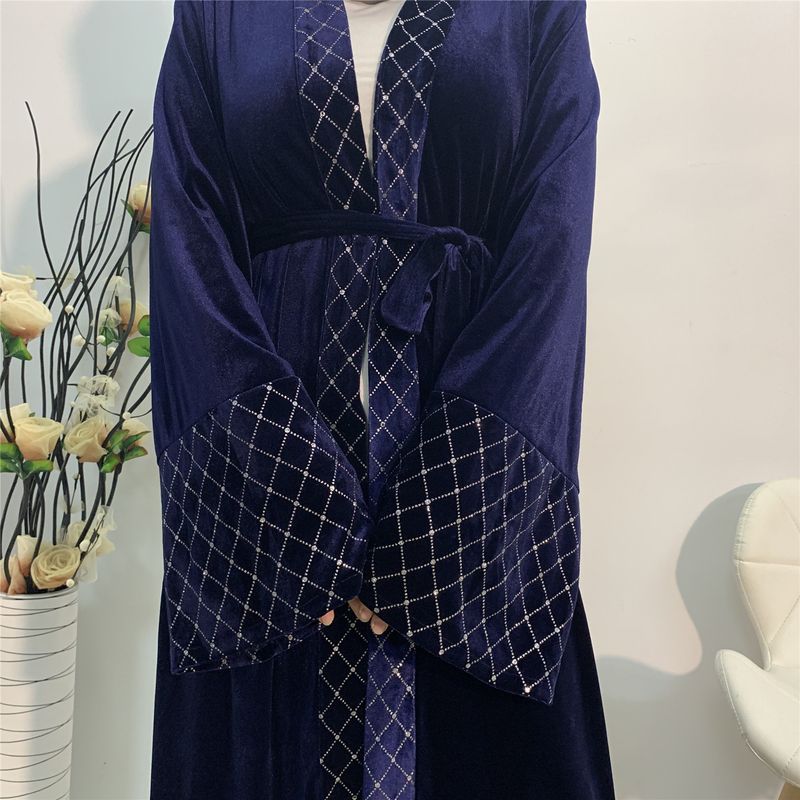 Latest Muslim Fashion Modest Abaya Loose Sleeves Front Open Cardigan Sequins Mesh Velvet Warm Coat Abayas For Muslim Women Eid_voghion.com
