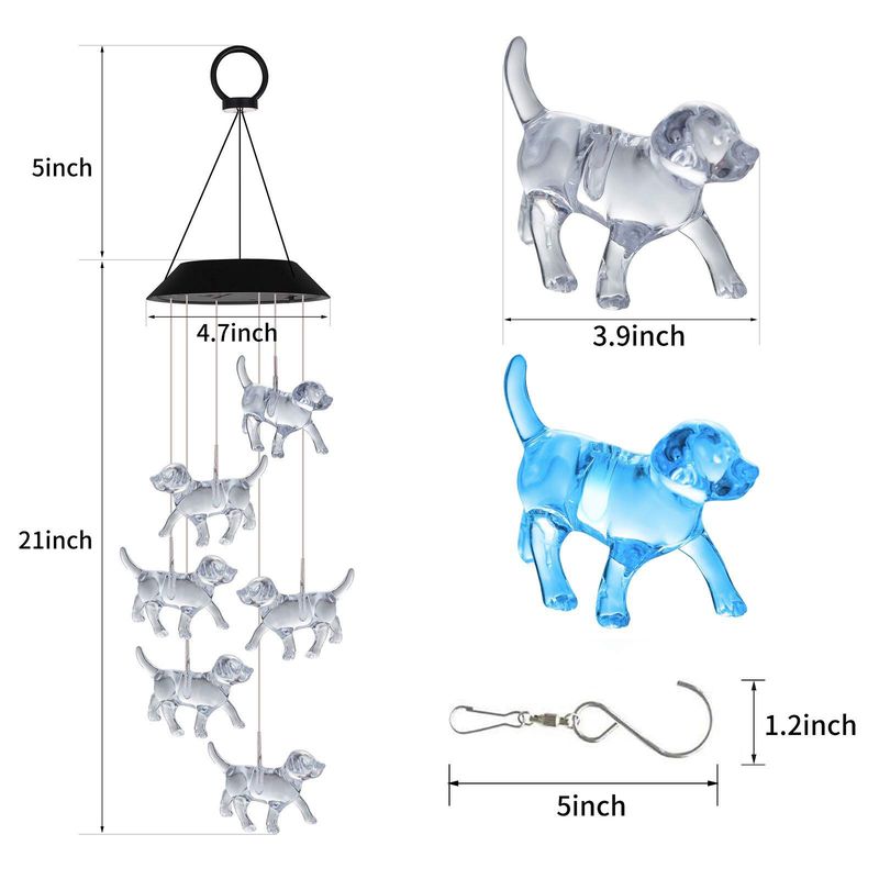 Nuovo carillon solare da esterno con luce a LED, colorato e trasparente, carillon da giardino con cucciolo, regalo di Natale_voghion.com