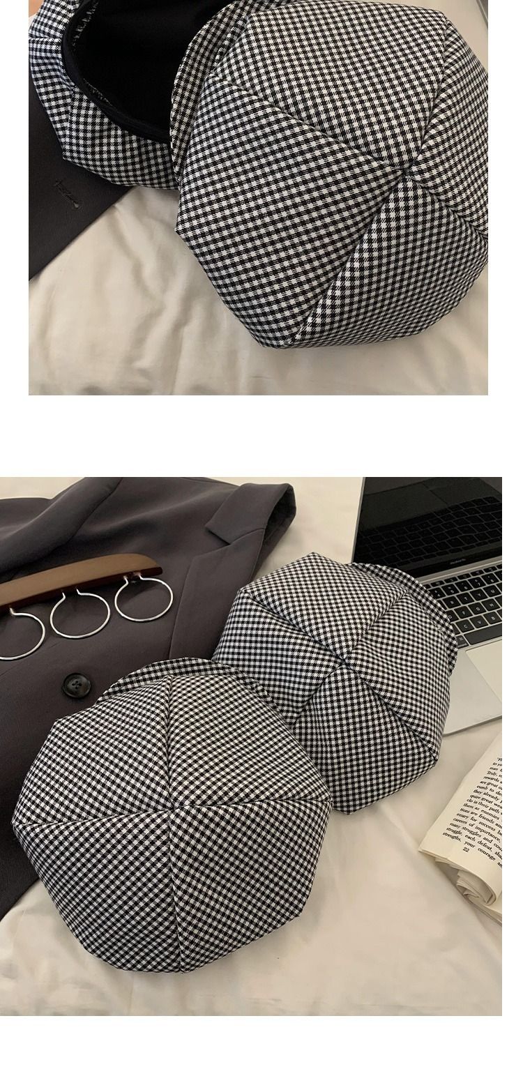 Cappello da artista coreano con nuvola, berretto con tesa pied de poule, design di nicchia, bottone che snellisce il viso letterario_voghion.com