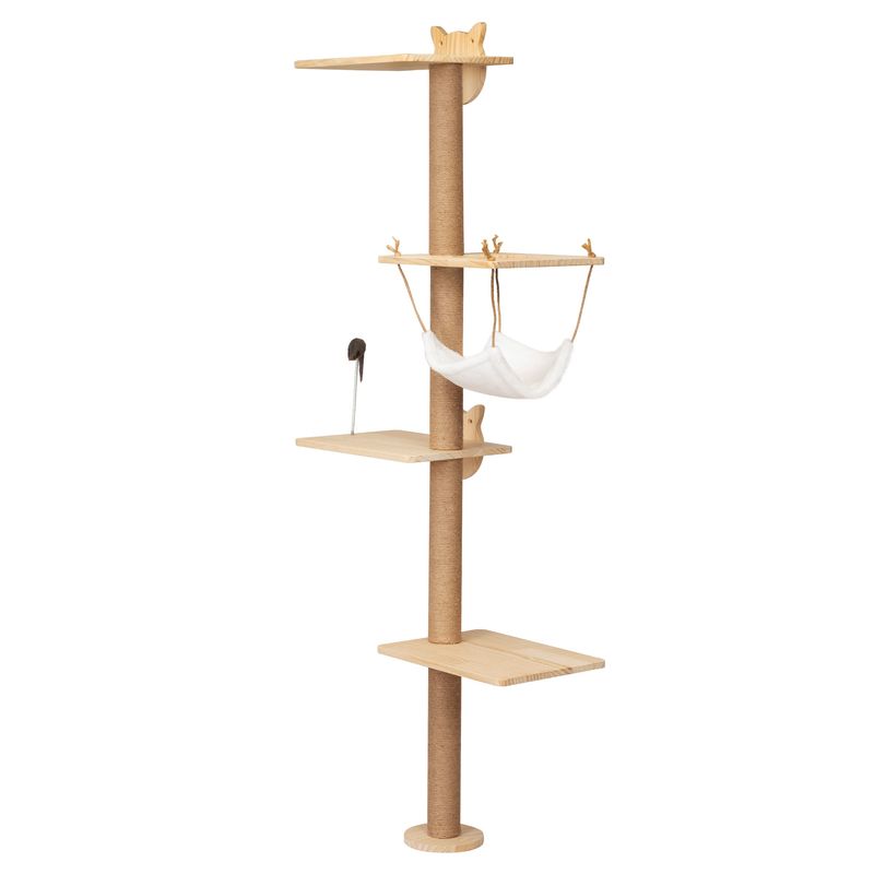 Wall-Mounted Cat Scratching Pad for Small to Large Cat, Indoor Wood Cat Tree with Hammock, Cat Scratcher Perch_voghion.com