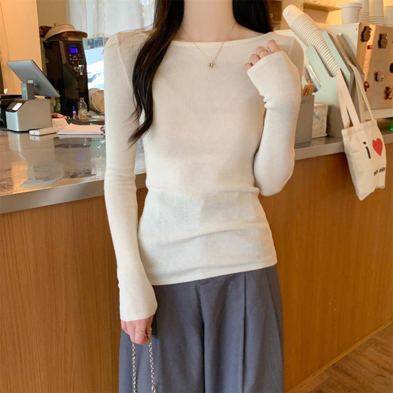 European Style Autumn Korean Version Round Neck 6 Wool Solid Color Casual Long Sleeve Soft Knitted Base Shirt Top_voghion.com