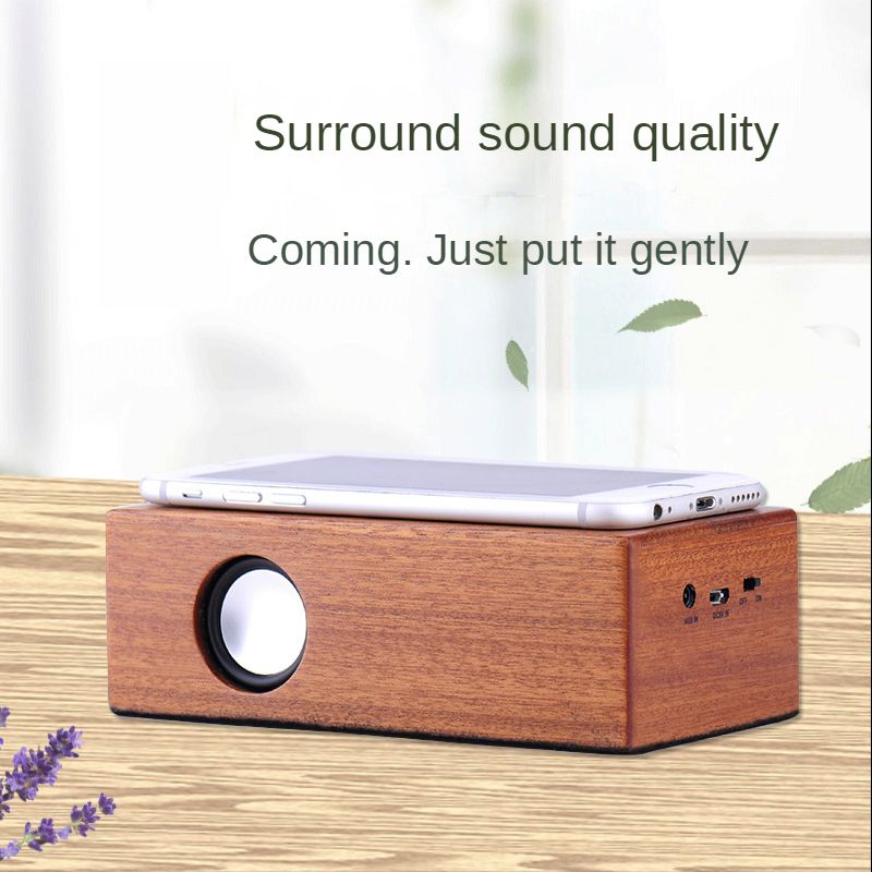 Induktsioonmobiiltelefoni väike kõlar, traadita subwoofer, valju puidust retroarvuti stereo_voghion.com