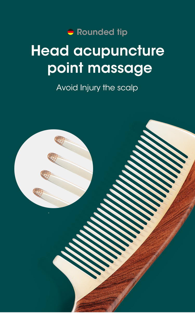 Comb Natural MR.GREEN Wood With Horn Splicing Structure Fine Tooth Hair Comb Anti-Static Head acupuncture_voghion.com