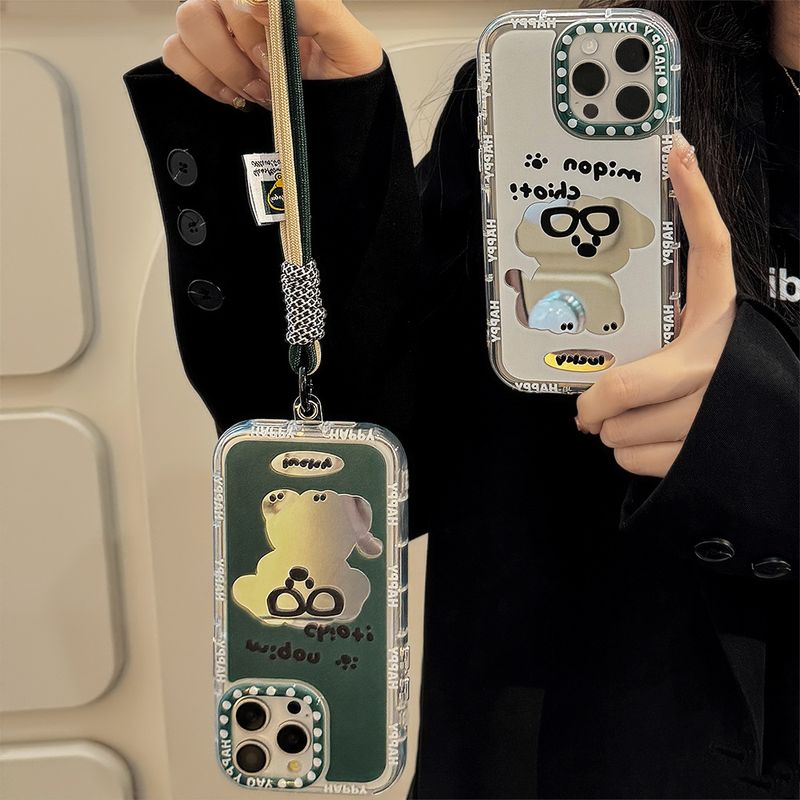 TechGlobe Couple Trendy Cool Dog Mirror For IPhone 16 15 Phone Case 17 Pro Max Dropshipping 11 With Strap 12_voghion.com