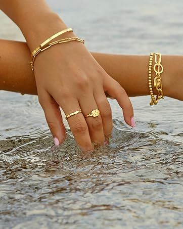 Braccialetti placcati in oro per donna, set di braccialetti rigidi anti-ossidazione, gioielli alla moda per donna_voghion.com